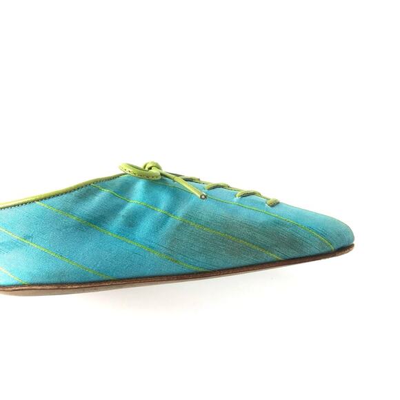 Vintage Manolo Blahnik Bow Lace Up Pinstripe Pointed Toe 39 - Picture 5 of 8